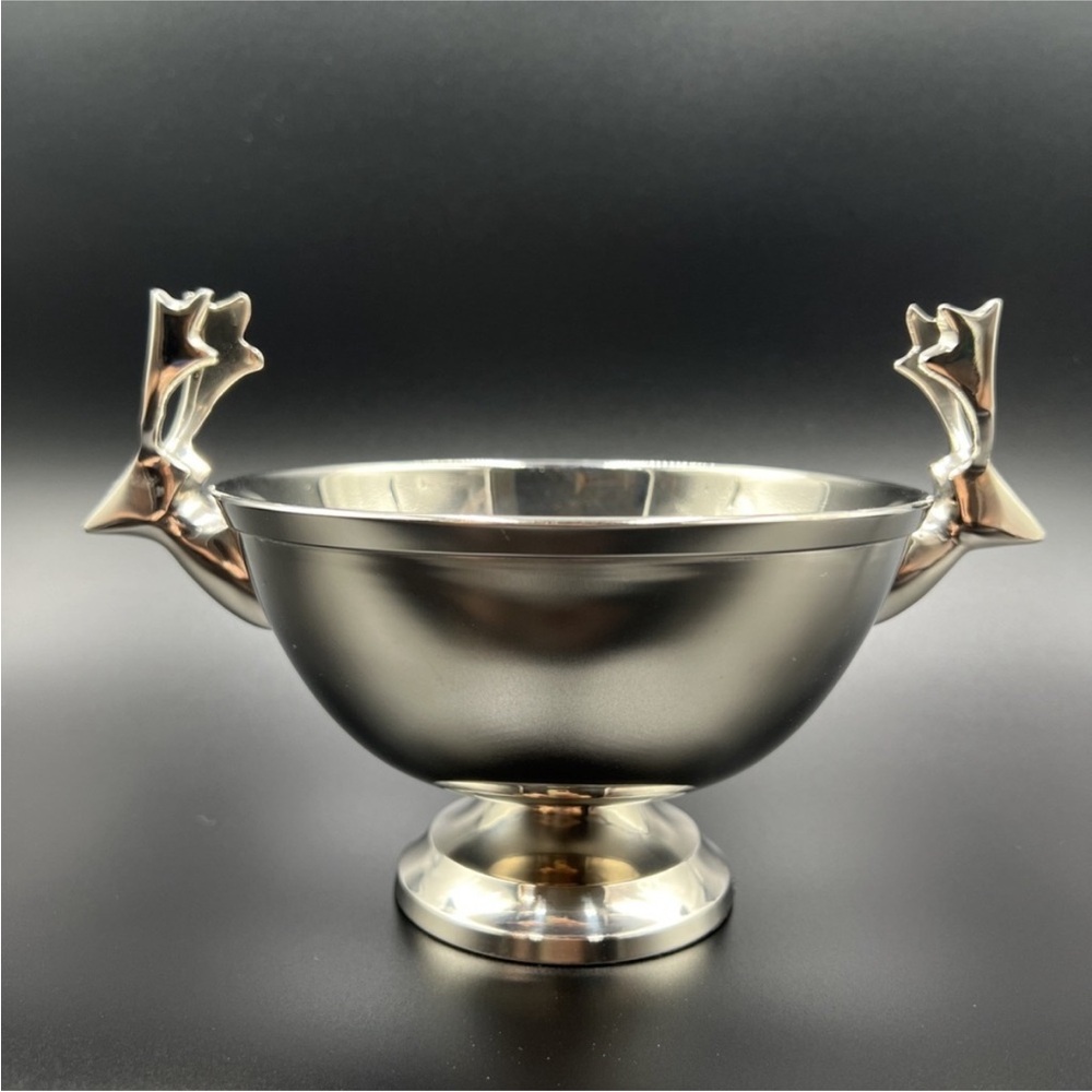 Crate and Barrel deer Reindeer Bowl Silver Metal Candy Dish Christmas Holiday